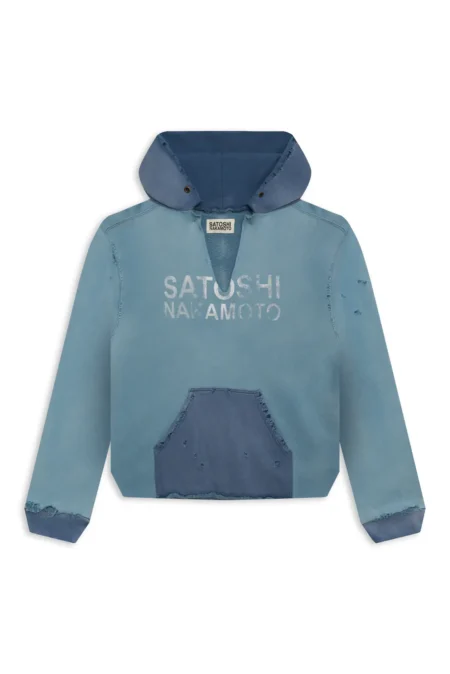 satoshi nakamoto distressed v cut hoodie