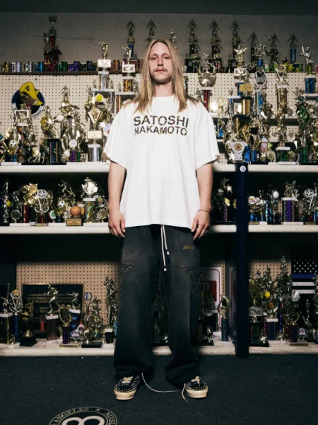SATOSHI NAKAMOTO STUDDED LOGO TEE