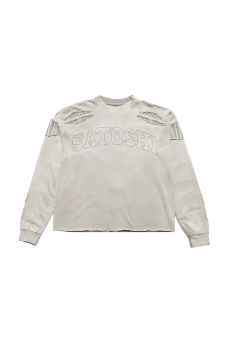 Satoshi Nakamoto Patchwork Collegiant Longsleeve Shirt Gray