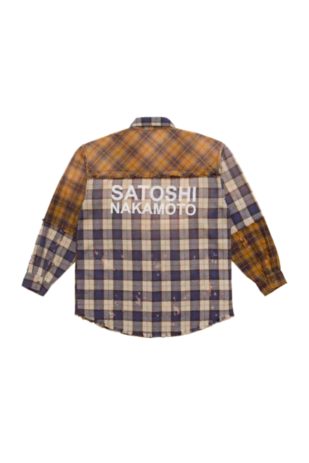 Satoshi Nakamoto Patchwork Logo Flannel Shirt Brown